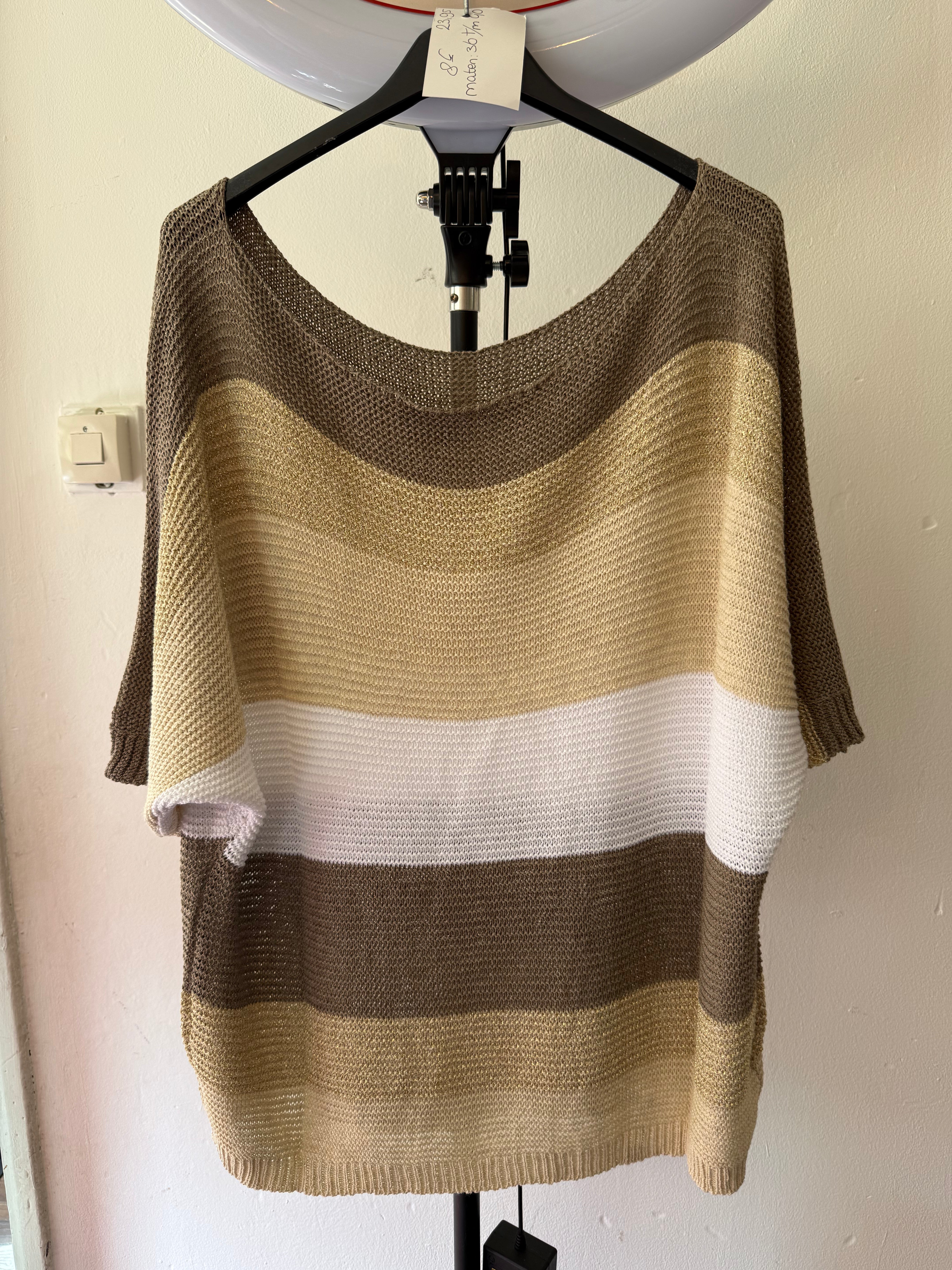 Shirt grijs-wit-beige-gouden streep - One Size
