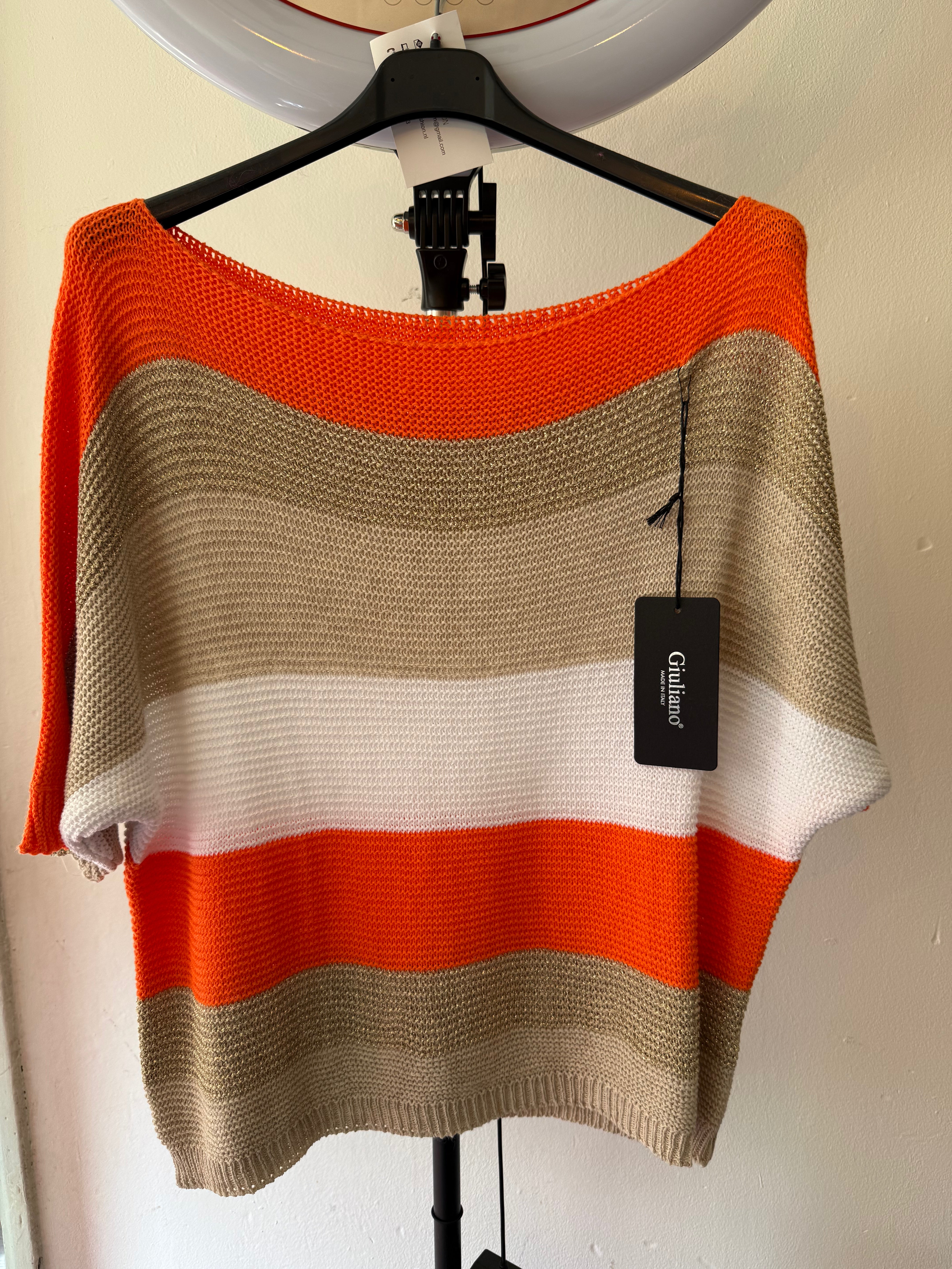 Shirt oranje-wit-beige-gouden streep - One Size