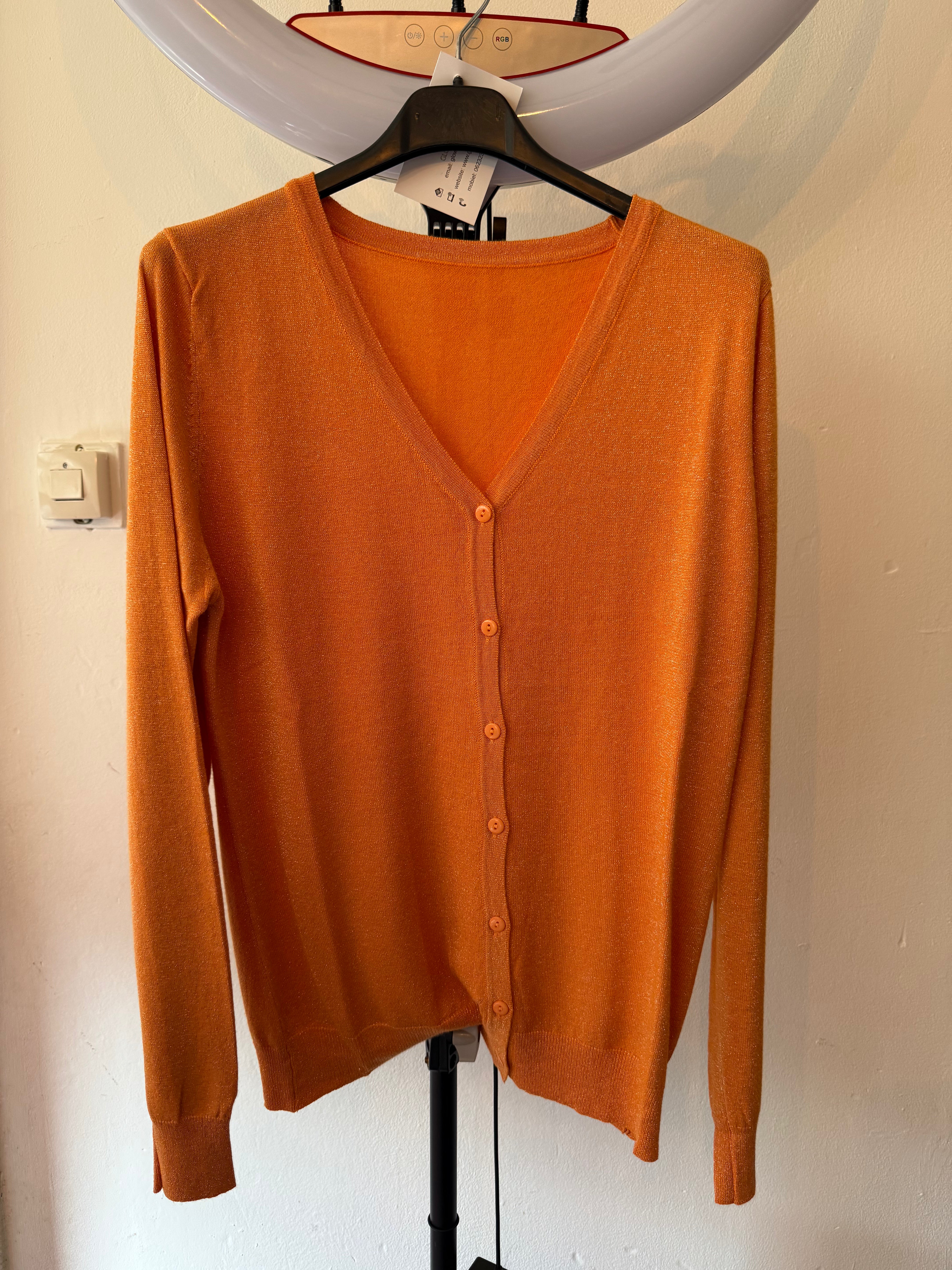 Oranje vest met glitter en knoopjes