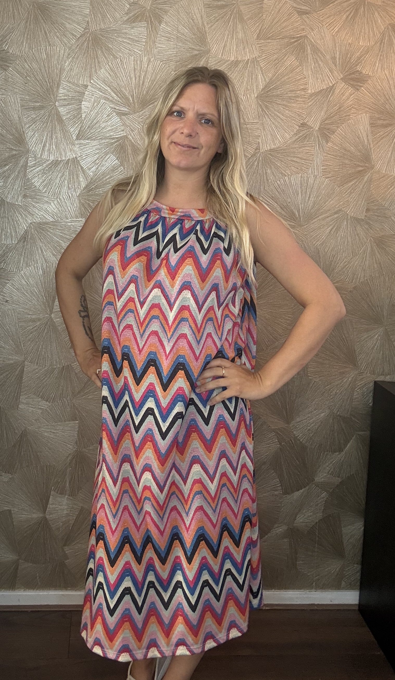 Halterjurk met zigzag print