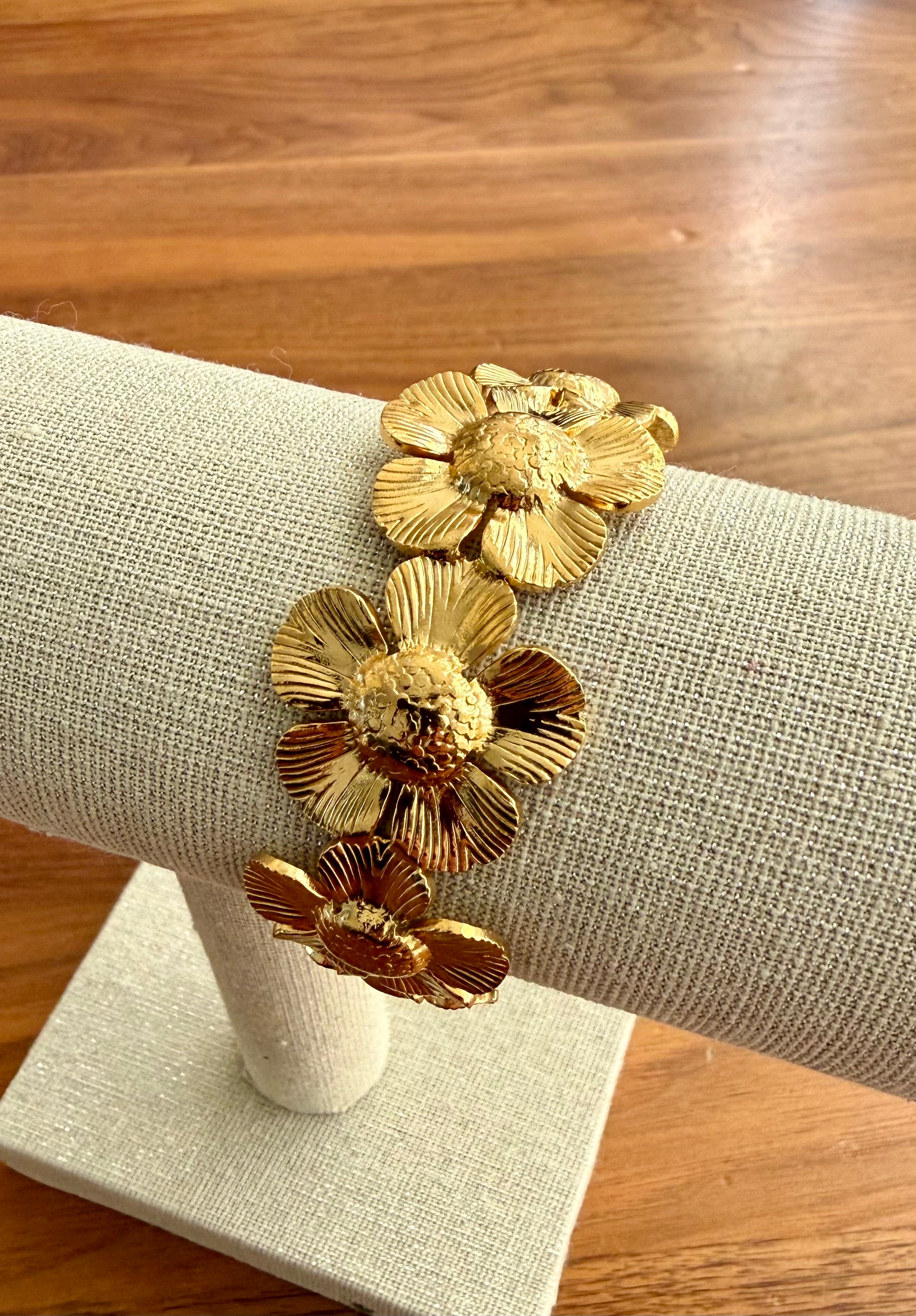 Gouden Bloemen Schakel Armband