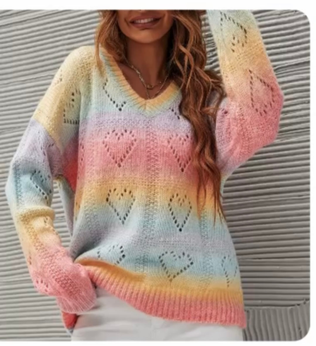 Regenboog sweater hartjespatroon pastel