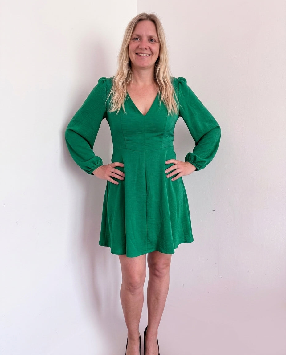 Groene Mini-jurk met Ballonmouwen