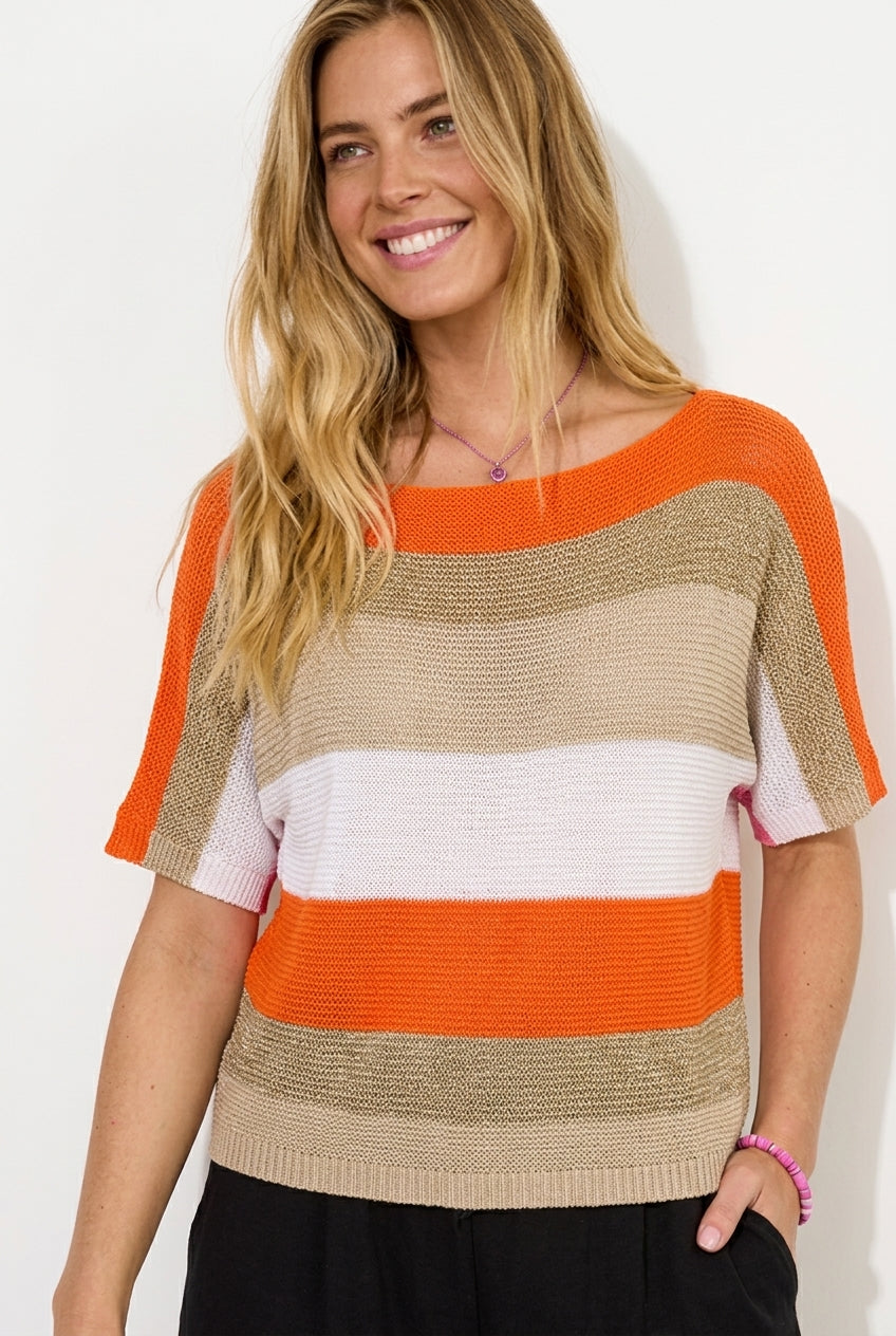 Shirt oranje-wit-beige-gouden streep - One Size