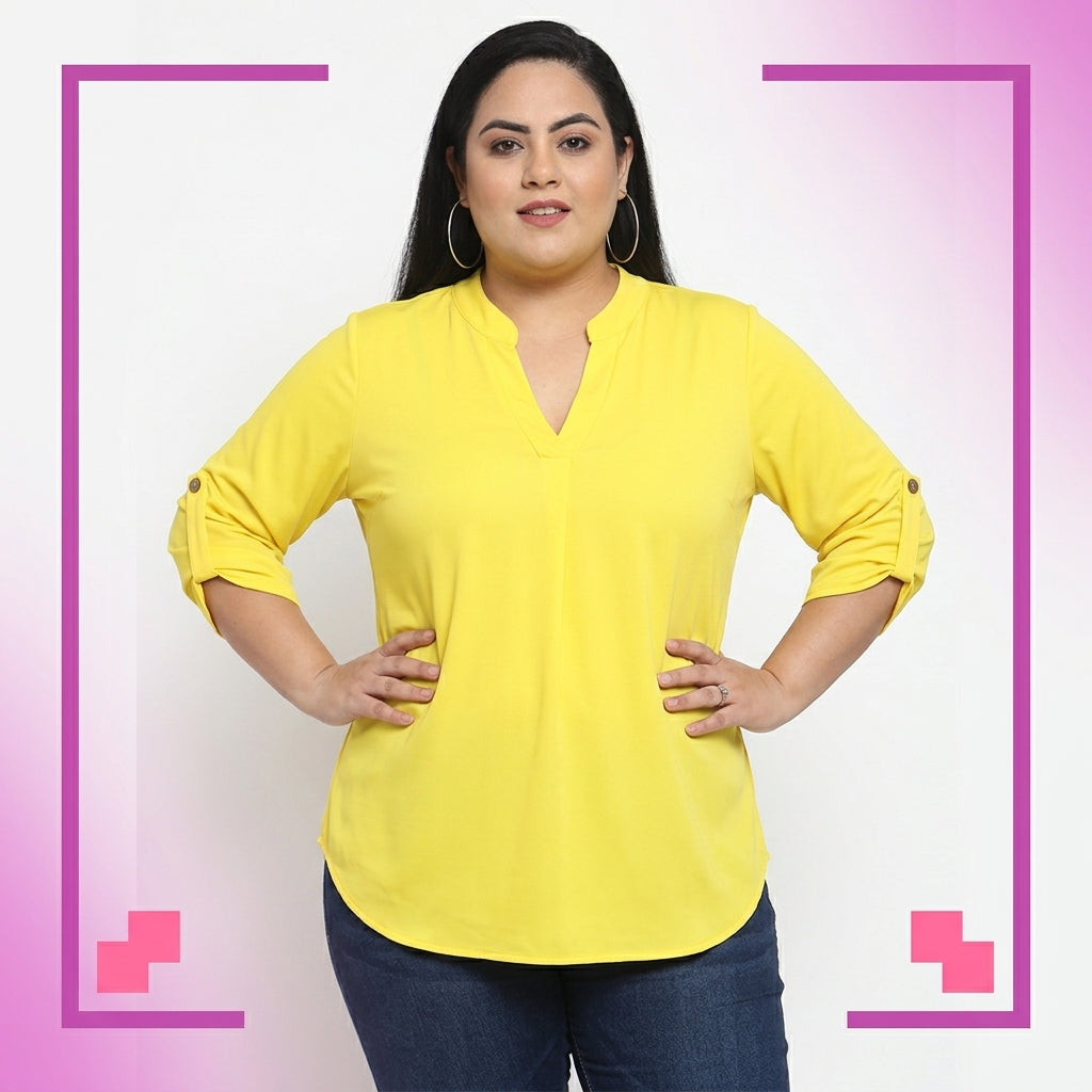 Gele shirt korte mouw met knoopjes - Plussize