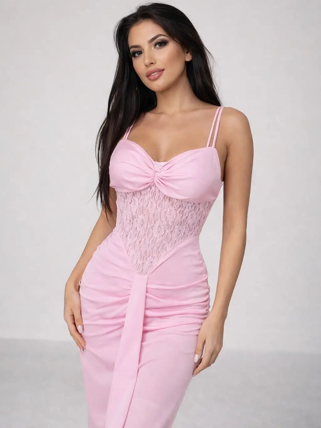 Roze Kanten Corset Maxi Jurk