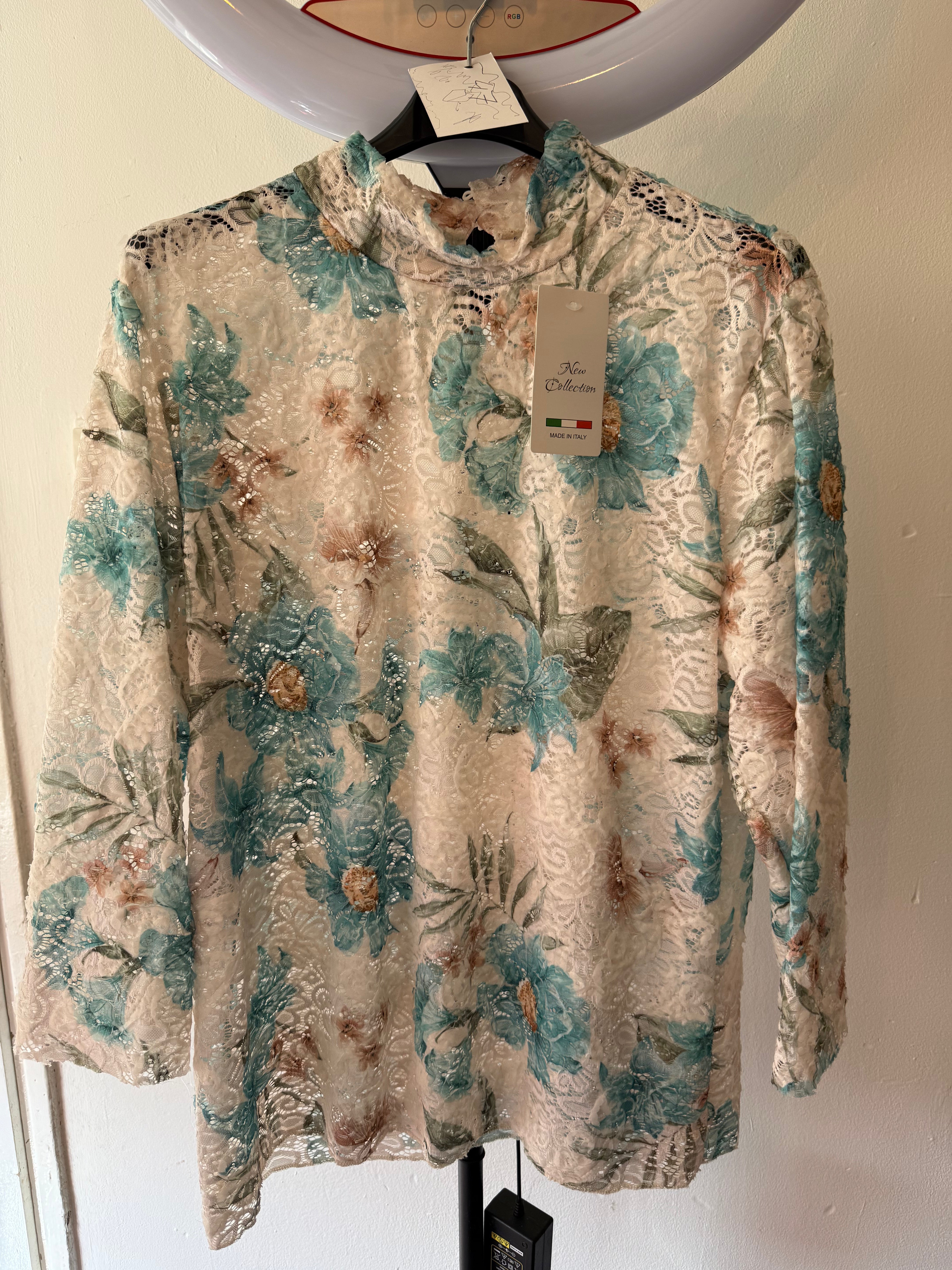 Plussize kanten blouse mintgroene bloemen