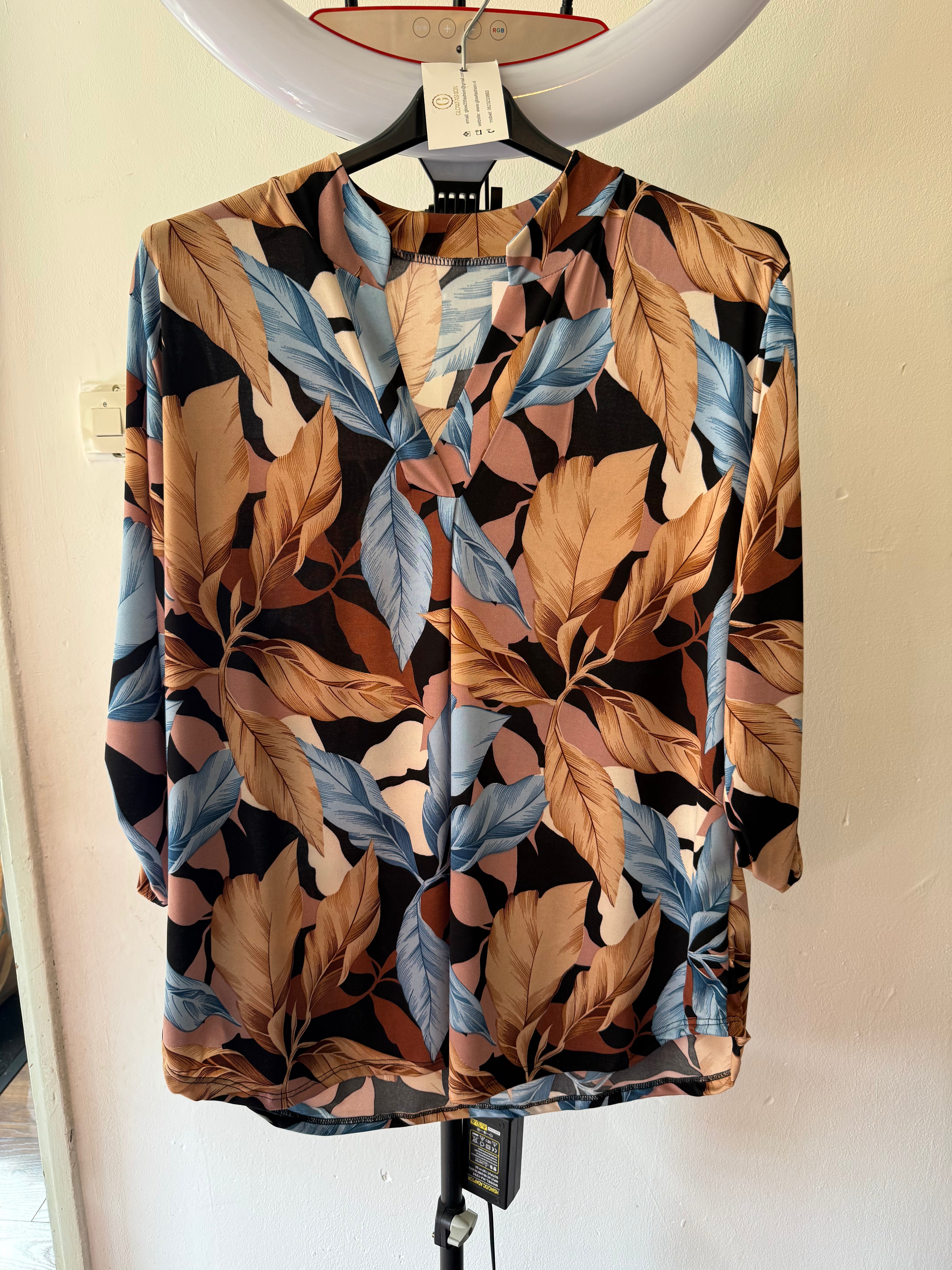 Blouse blaadjesprint korte mouw - Plussize