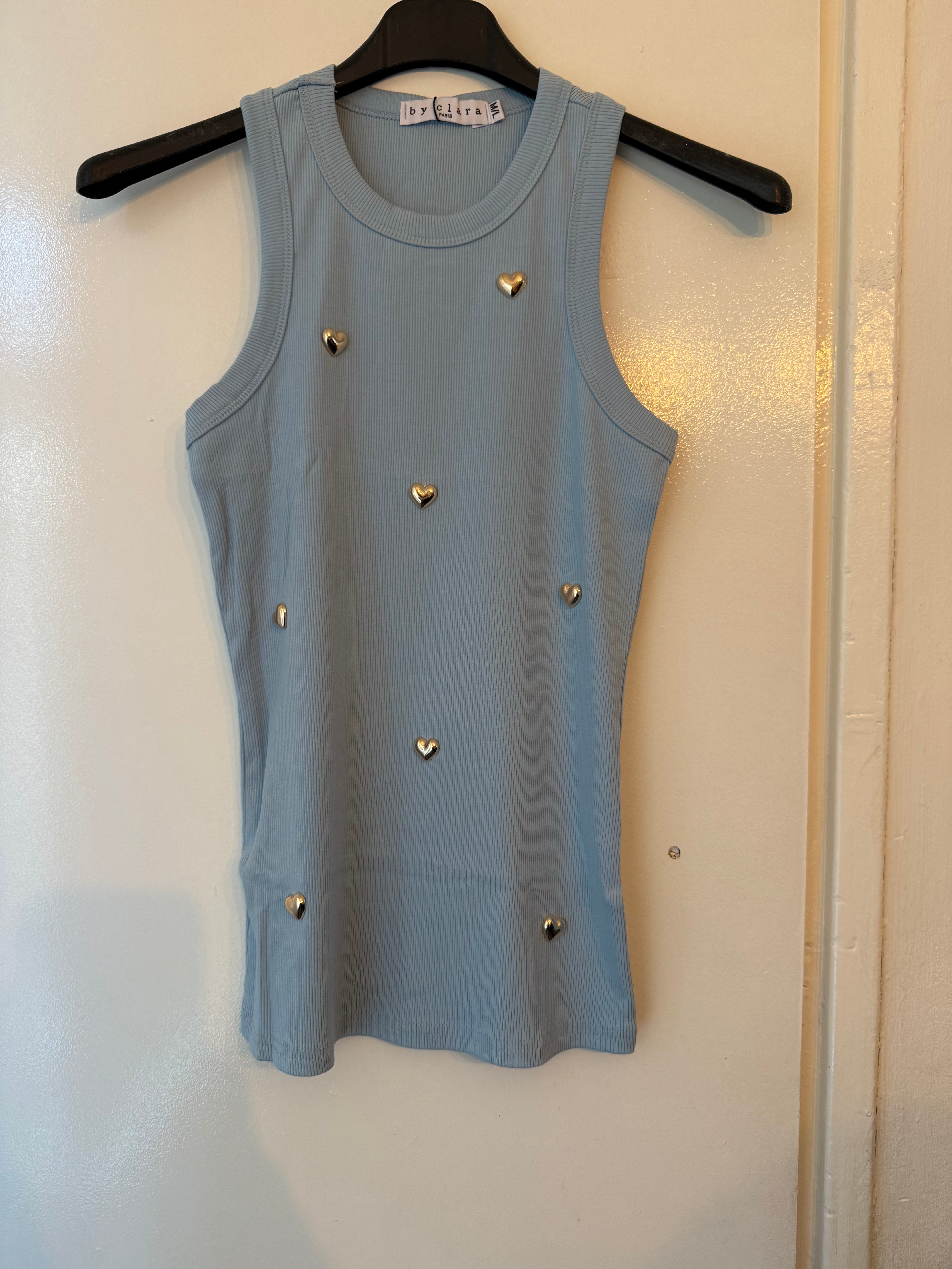 Blauw Topje met Gouden Hartjes