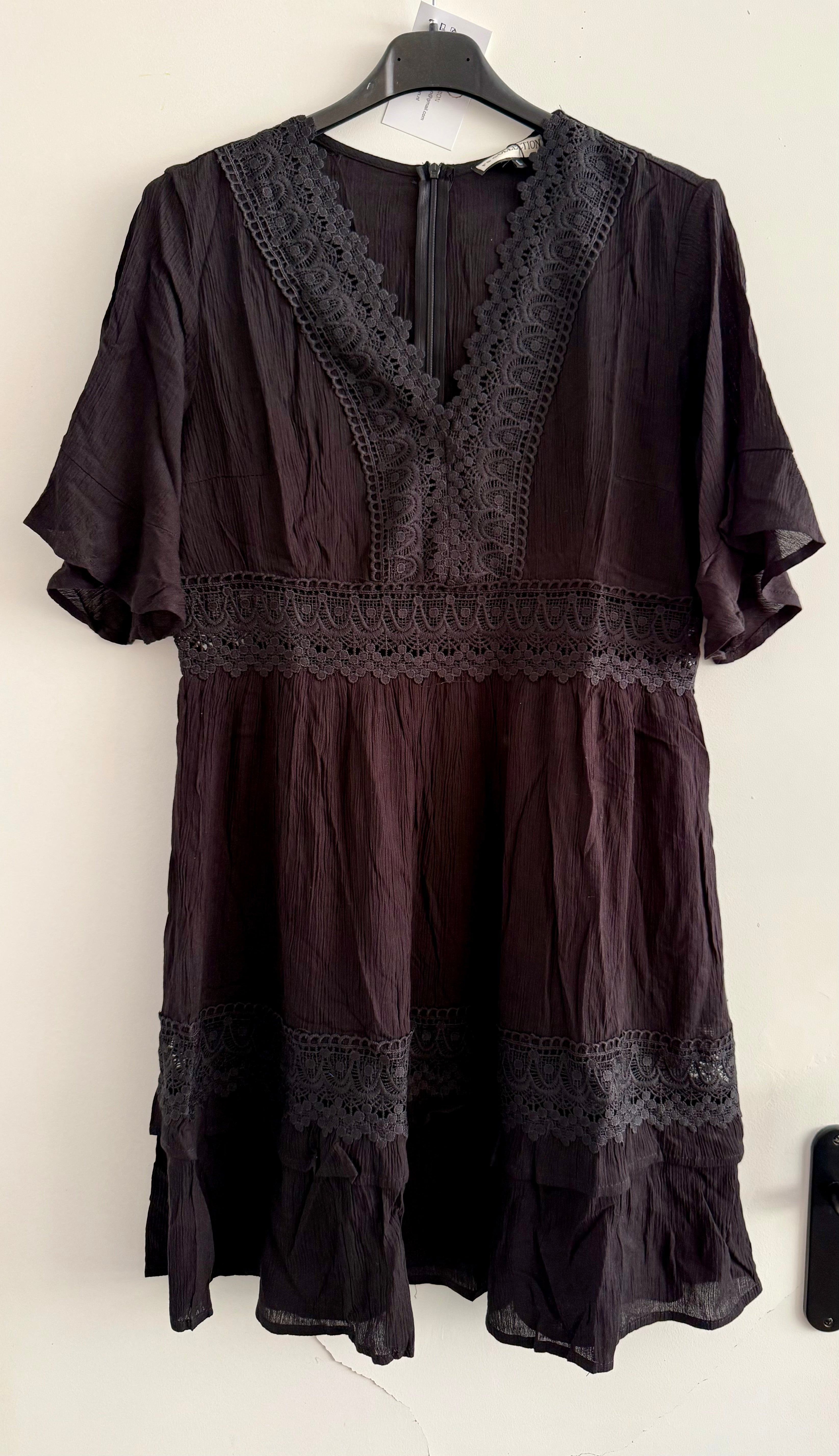 Zwarte Kanten Boho Mini-jurk