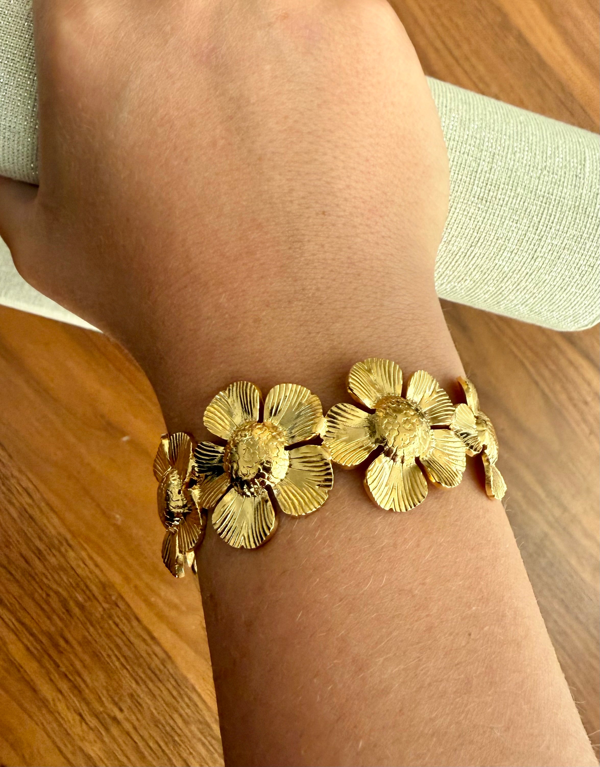 Gouden Bloemen Schakel Armband