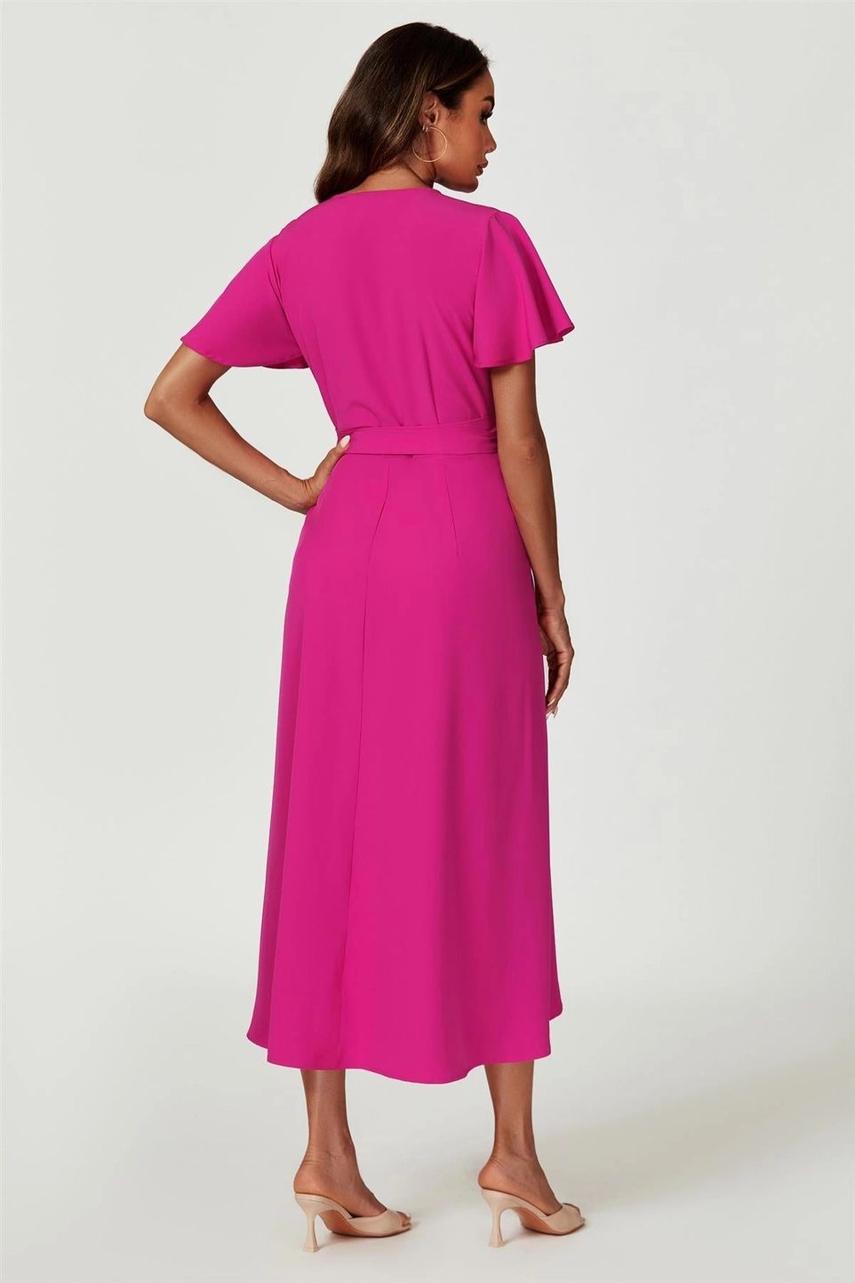 Fuchsia Wikkel Midi-jurk met Strikceintuur