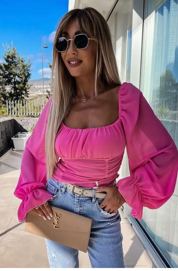 Roze Pofmouw Crop Top